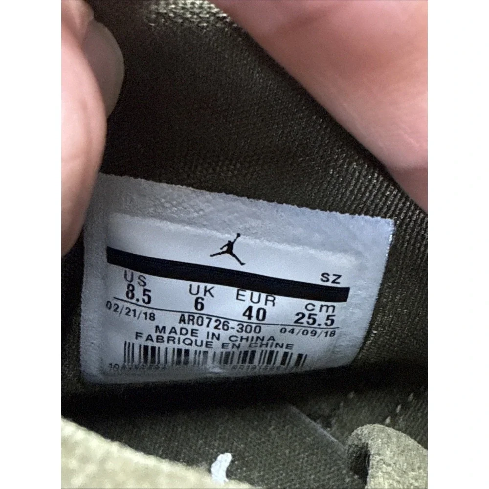 Nike Air Jordan Sneakers Mens Size 8.5 Olive Green Canvas  AR0726-300 Shoes